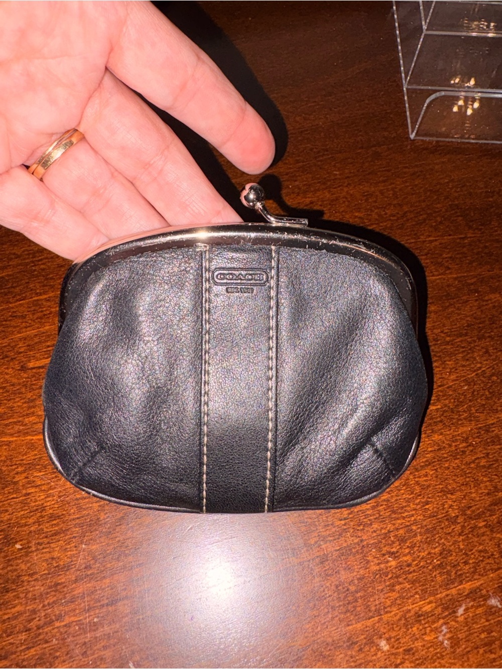 Coach Black Leather Kiss-Lock Coin Case - Picture 3 of 7